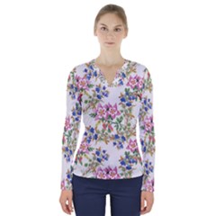 Garden Flowers Pattern V-neck Long Sleeve Top by goljakoff