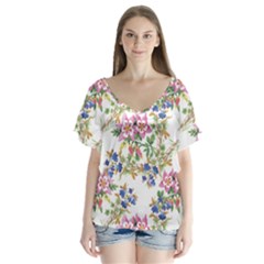 Garden Flowers Pattern V-neck Flutter Sleeve Top by goljakoff