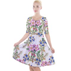 Garden Flowers Pattern Quarter Sleeve A-line Dress by goljakoff