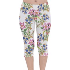 Garden Flowers Pattern Velvet Capri Leggings  by goljakoff