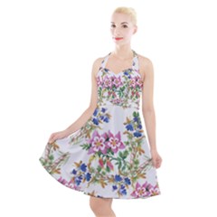 Garden Flowers Pattern Halter Party Swing Dress  by goljakoff