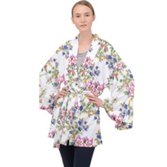 Garden Flowers Pattern Long Sleeve Velvet Kimono  by goljakoff