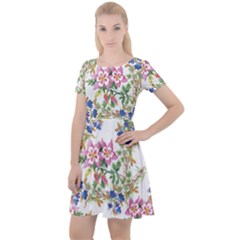 Garden Flowers Pattern Cap Sleeve Velour Dress  by goljakoff