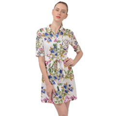 Garden Flowers Pattern Belted Shirt Dress by goljakoff