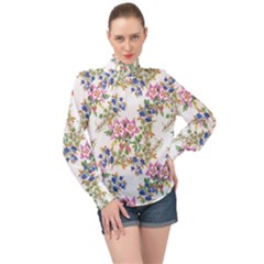 Garden Flowers Pattern High Neck Long Sleeve Chiffon Top by goljakoff