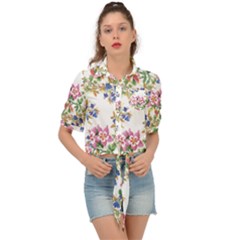 Garden Flowers Pattern Tie Front Shirt  by goljakoff