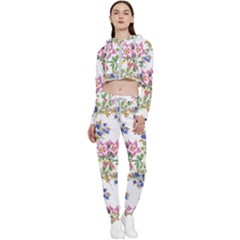 Garden Flowers Pattern Cropped Zip Up Lounge Set by goljakoff