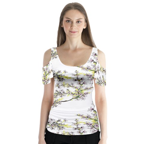 Spring Butterfly Sleeve Cutout Tee  by goljakoff