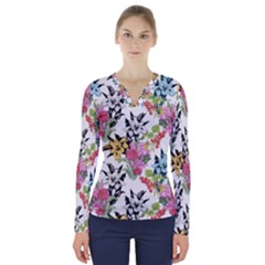 Summer Flowers V-neck Long Sleeve Top by goljakoff