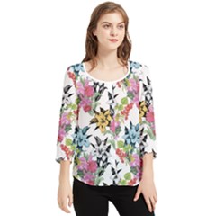 Summer Flowers Chiffon Quarter Sleeve Blouse