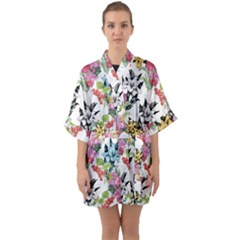 Summer Flowers Half Sleeve Satin Kimono 