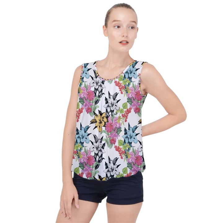 Summer flowers Bubble Hem Chiffon Tank Top