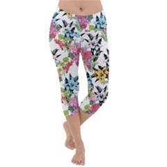 Summer Flowers Lightweight Velour Capri Yoga Leggings by goljakoff