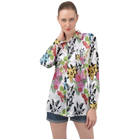 Summer Flowers Long Sleeve Satin Shirt by goljakoff