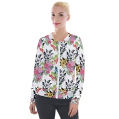 Summer Flowers Velvet Zip Up Jacket by goljakoff