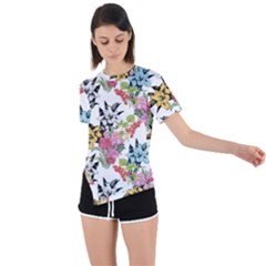 Summer Flowers Asymmetrical Short Sleeve Sports Tee