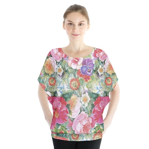 Beautiful Flowers Batwing Chiffon Blouse by goljakoff