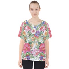 Beautiful Flowers V-neck Dolman Drape Top by goljakoff