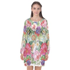 Beautiful Flowers Long Sleeve Chiffon Shift Dress  by goljakoff