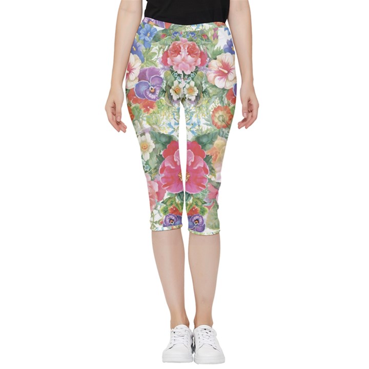 Beautiful flowers Inside Out Lightweight Velour Capri Leggings 