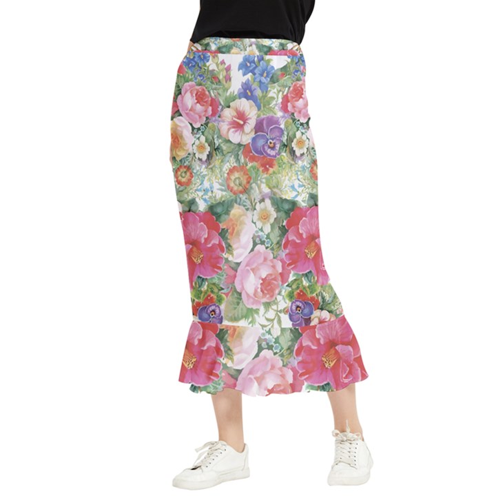 Beautiful flowers Maxi Fishtail Chiffon Skirt