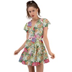 Beautiful Flowers Flutter Sleeve Wrap Dress by goljakoff