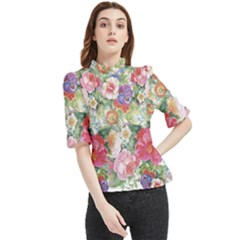 Beautiful Flowers Frill Neck Blouse