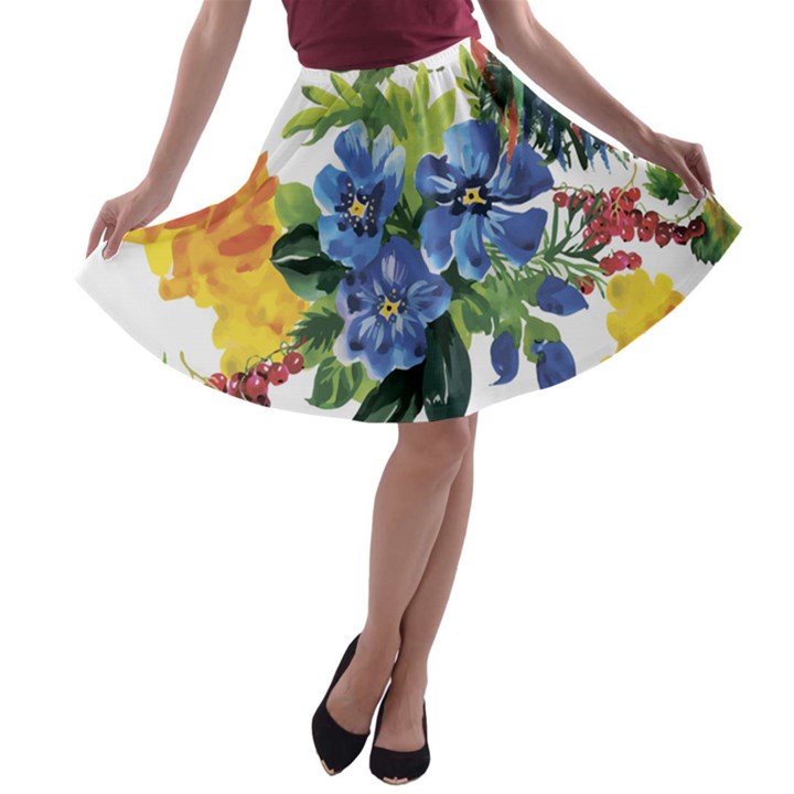 Flowers A-line Skater Skirt