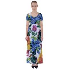 Flowers High Waist Short Sleeve Maxi Dress by goljakoff