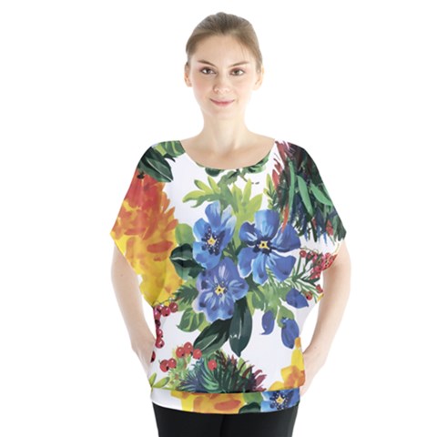 Flowers Batwing Chiffon Blouse by goljakoff