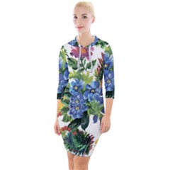 Flowers Quarter Sleeve Hood Bodycon Dress by goljakoff