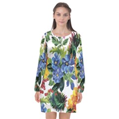 Flowers Long Sleeve Chiffon Shift Dress  by goljakoff