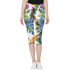 Flowers Inside Out Lightweight Velour Capri Leggings  by goljakoff