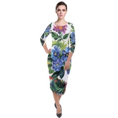 Flowers Quarter Sleeve Midi Velour Bodycon Dress by goljakoff