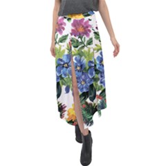 Flowers Velour Split Maxi Skirt by goljakoff