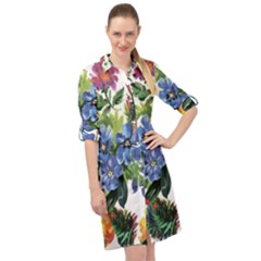 Flowers Long Sleeve Mini Shirt Dress by goljakoff