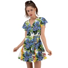 Flowers Flutter Sleeve Wrap Dress by goljakoff