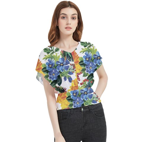 Flowers Butterfly Chiffon Blouse by goljakoff