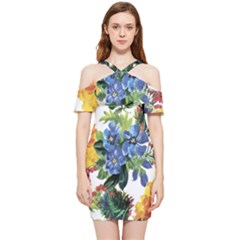 Flowers Shoulder Frill Bodycon Summer Dress