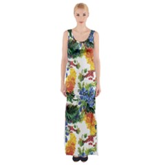 Flowers Pattern Thigh Split Maxi Dress by goljakoff