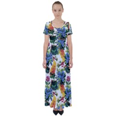 Flowers Pattern High Waist Short Sleeve Maxi Dress by goljakoff