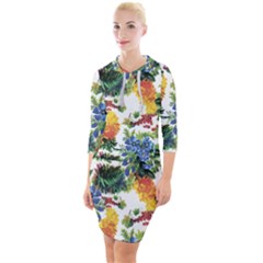 Flowers Pattern Quarter Sleeve Hood Bodycon Dress by goljakoff