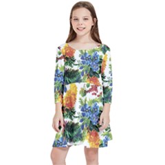 Flowers Pattern Kids  Quarter Sleeve Skater Dress by goljakoff