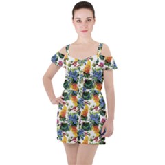 Flowers Pattern Ruffle Cut Out Chiffon Playsuit by goljakoff