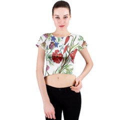 Summer Flowers Crew Neck Crop Top by goljakoff