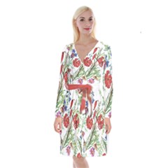 Summer Flowers Long Sleeve Velvet Front Wrap Dress by goljakoff