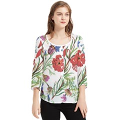 Summer Flowers Chiffon Quarter Sleeve Blouse