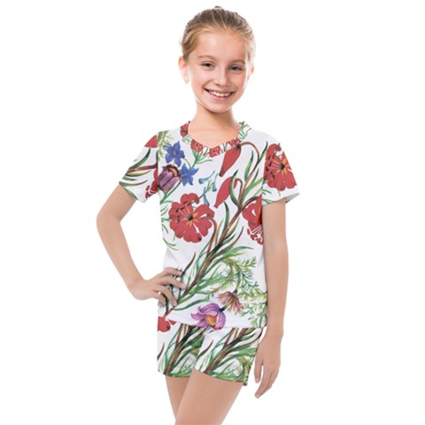 Summer Flowers Kids  Mesh Tee And Shorts Set by goljakoff