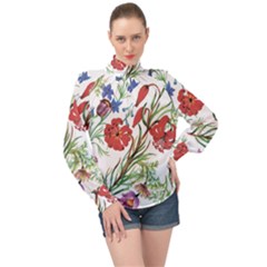 Summer Flowers High Neck Long Sleeve Chiffon Top by goljakoff