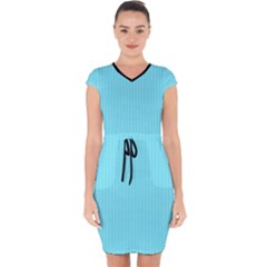 Arctic Blue & Black -  Capsleeve Drawstring Dress  by FashionLane